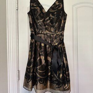 Black & Gold Evening Occasion Dress with Pockets